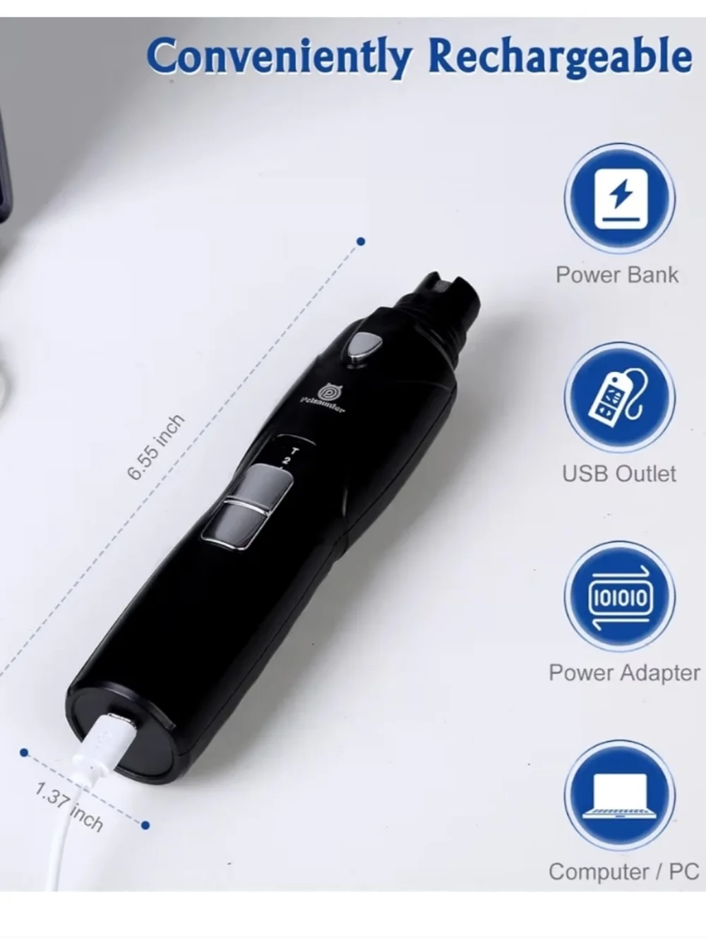 Black Rechargeable Pet Nail Grinder Grooming